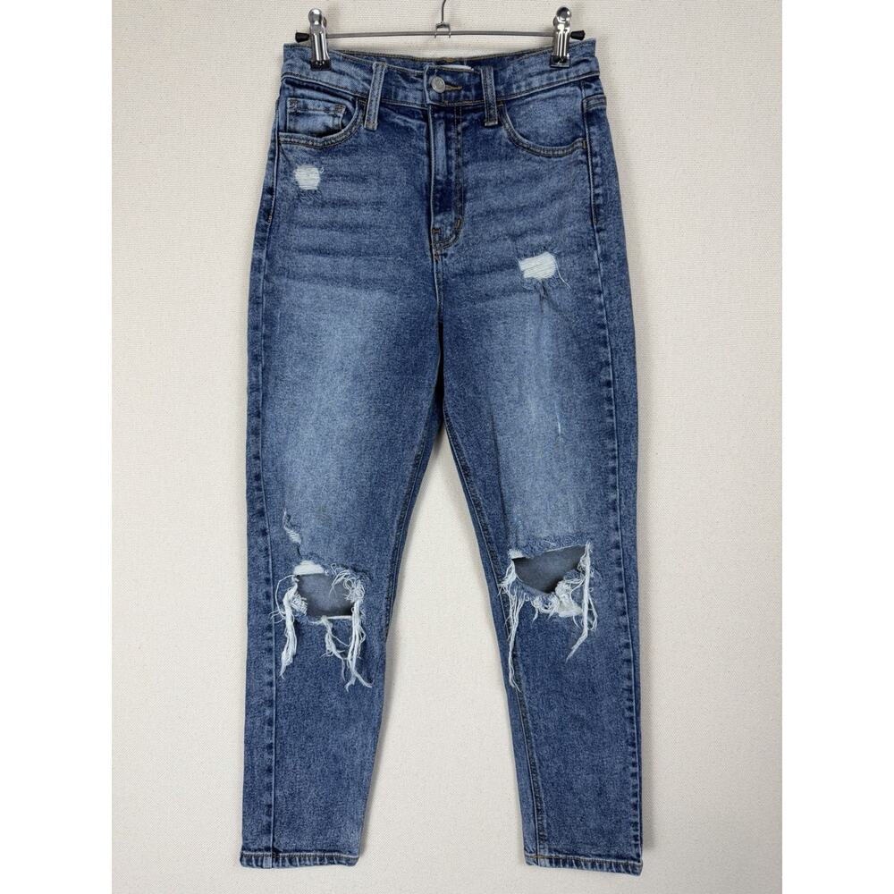 CELLO Women's Size 1 Blue Denim High Rise Distressed‎ Skinny Jeans